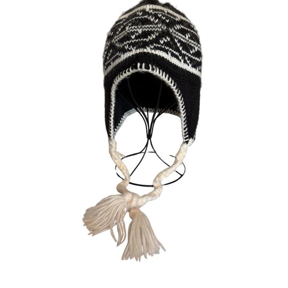 Columbia Nordic Convert Black Fair Isle Braid Knit Snow Beanie Hat Unisex OS - Picture 2 of 10